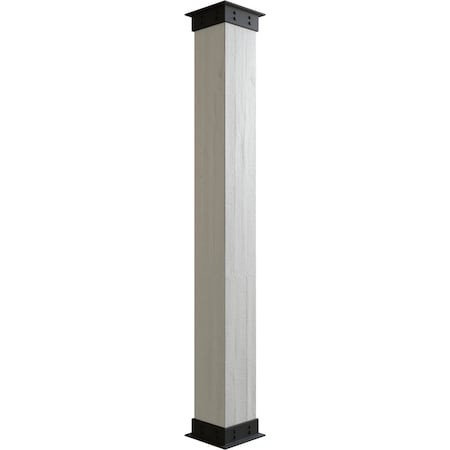 Rough Sawn Faux Wood Non-Tapered Square Column Wrap W/ Faux Iron Capital & Base, 6W X 8'H